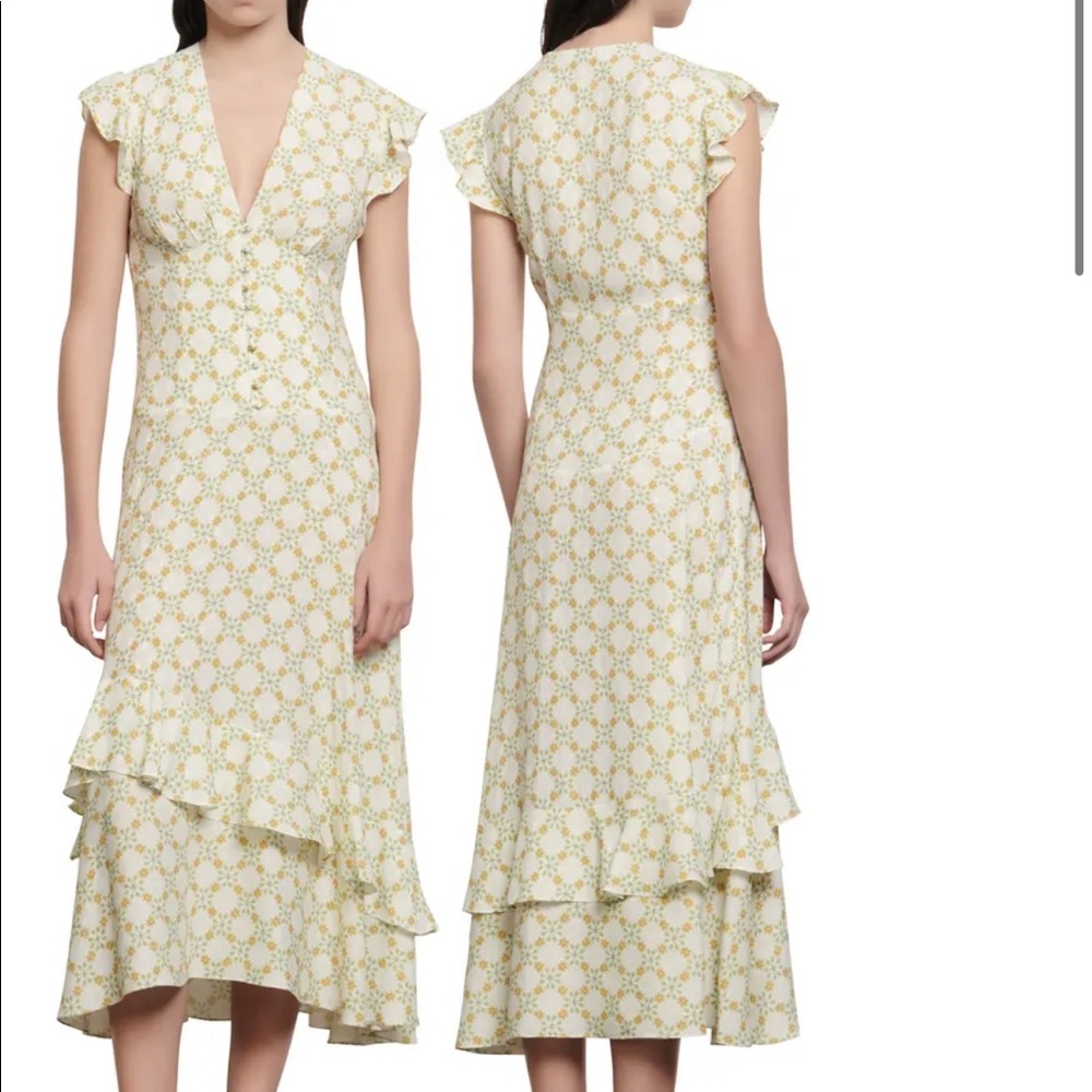 Sandro Flutter Sleeve Ruffle Midi Dress
